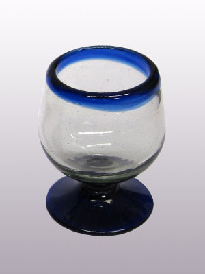 Colored Rim Glassware / Cobalt Blue Rim 4 oz Small Cognac Glasses (set of 6) / This classy set of small cognac glasses will compliment your blown glass collection and help you enjoy your favourite liquor.